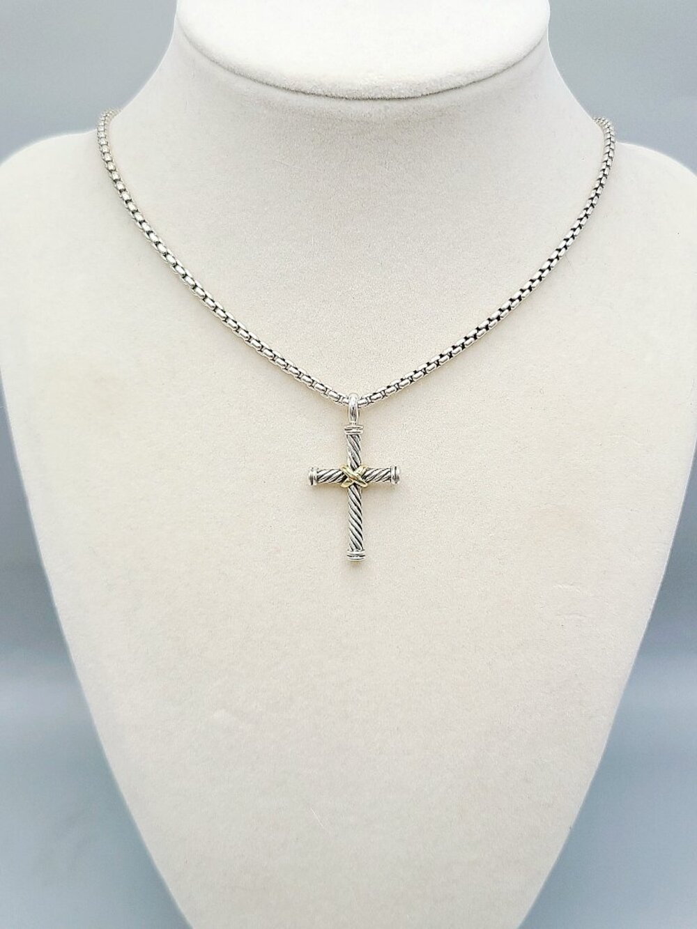 David Yurman Cable Cross Gold X Pendant Necklace w/ 18K Yellow Gold - 20" - RARE - Picture 4 of 12